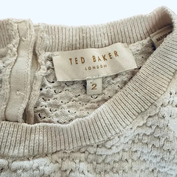 Ted Baker London White Knit Sweater Crew Neck Cotton Cashmere 3/4 Sleeve 2 - Picture 4 of 11